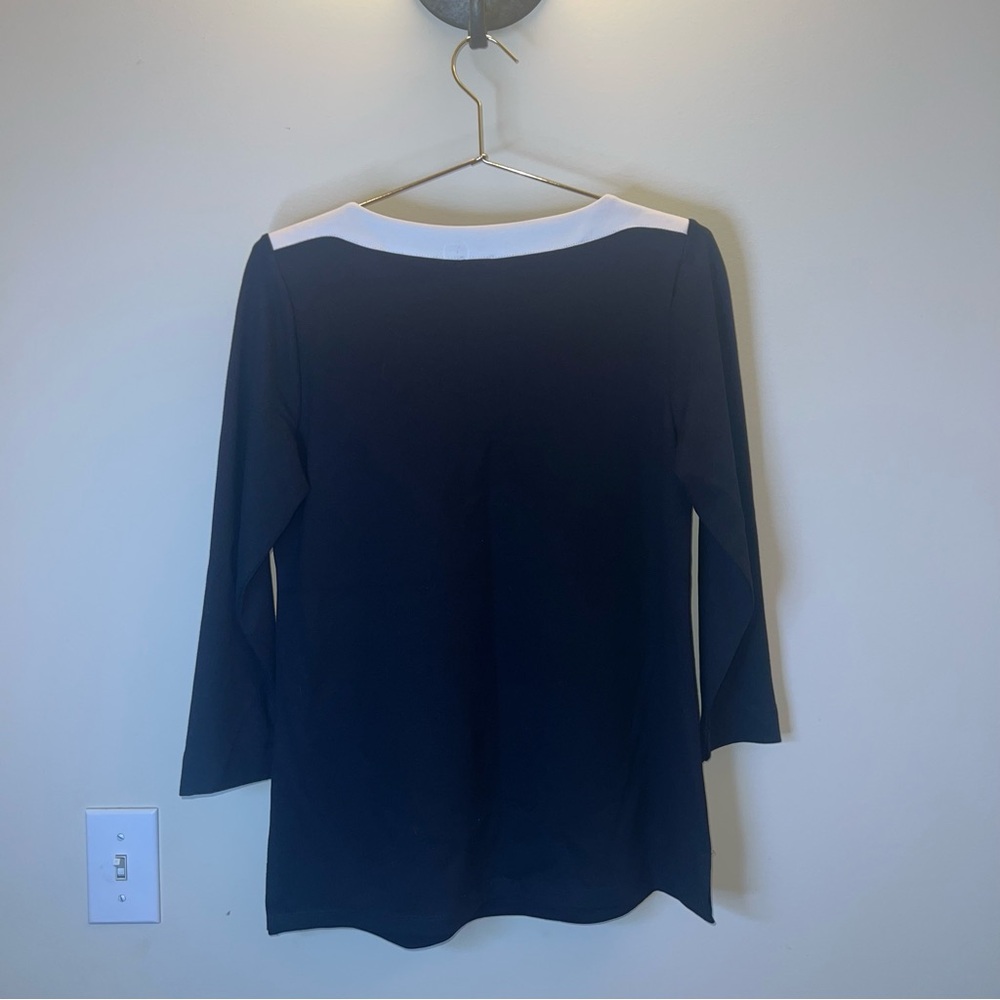 Anne Klein Black & Ivory Knit Top Gold Button Detail NWT XS - Picture 2 of 7